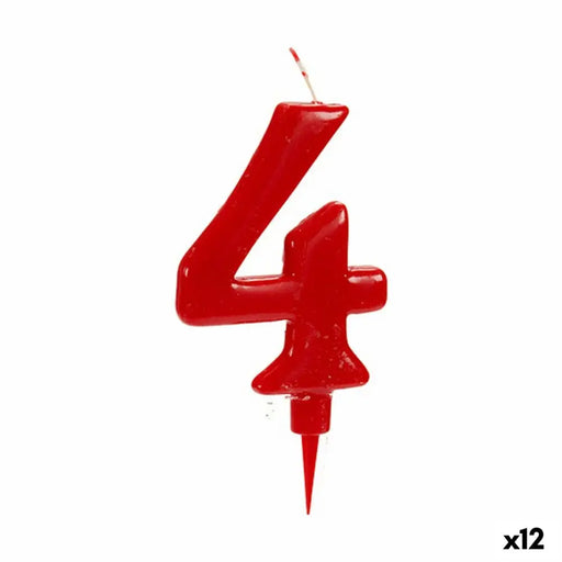 Свещ Рожден Ден Червен Номера 4 (12 броя)