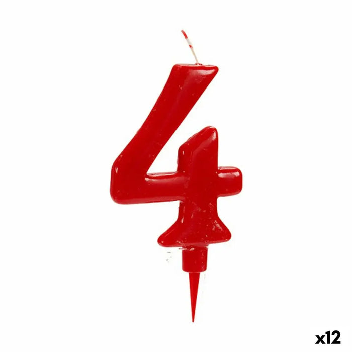 Свещ Рожден Ден Червен Номера 4 (12 броя)