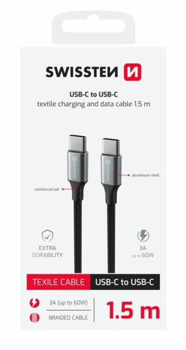 КАБЕЛ ЗА ТЕЛЕФОН USB-C 1.5M ЧЕРЕН SWISST