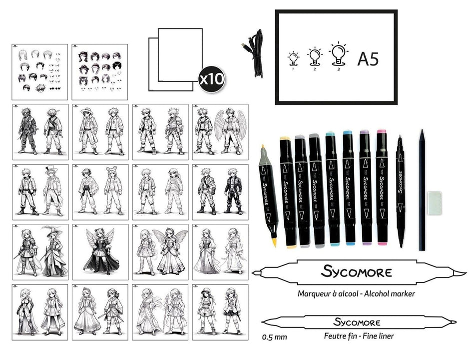 Творчески комплект Sycomore - Manga XL, с LED подложка за рисуване