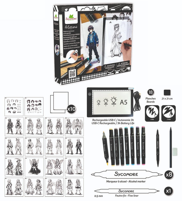 Творчески комплект Sycomore - Manga XL, с LED подложка за рисуване