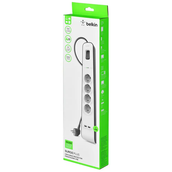 Табло с 4 гнезда с бутон за включване Belkin BSV401VF2M USB