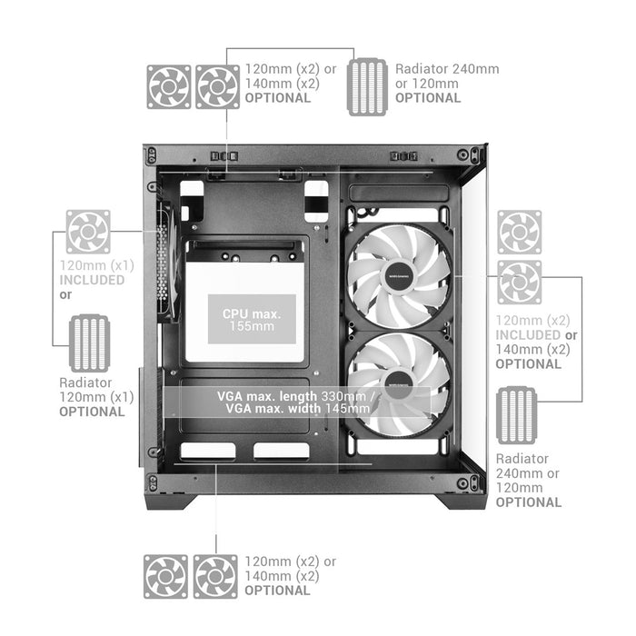 Mars Gaming MCVIEW3 кутия за компютър Mini Tower Черна