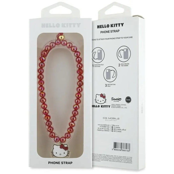 Талисман за телефон Hello Kitty Pearls Kitty Head - червен