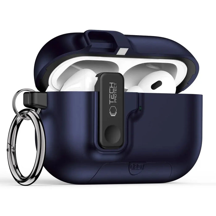 Тънък калъф Tech-Protect с кука за AirPods Pro 3 - тъмносин