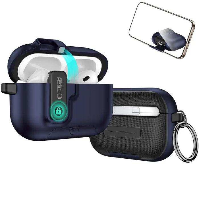 Тънък калъф Tech-Protect с кука за AirPods Pro 3 - тъмносин