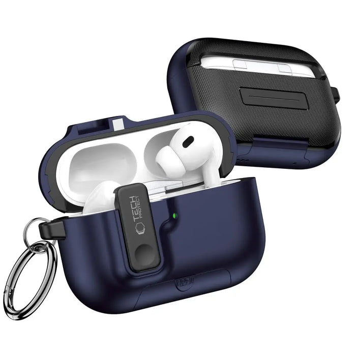 Тънък калъф Tech-Protect с кука за AirPods Pro 3 - тъмносин