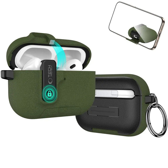 Тънък калъф Tech-Protect с кука за AirPods Pro 3 - зелен