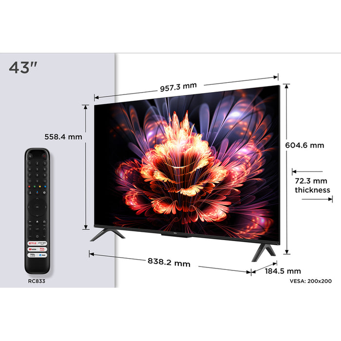Телевизор TCL 43P61K 4K Ultra HD LED SMART TV, GOOGLE TV, 43.0 ", 108.0 см
