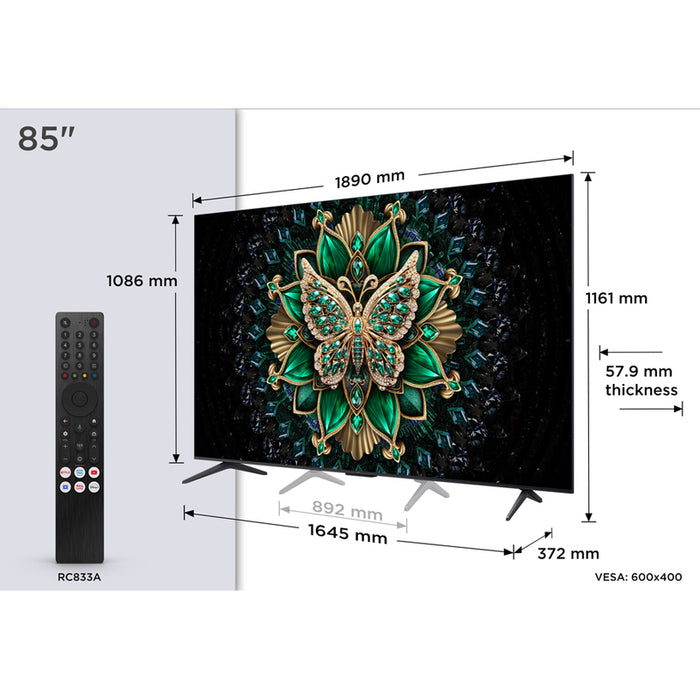 Телевизор TCL 85MQLED75K 4K Ultra HD MINI LED SMART TV, GOOGLE TV, 85.0 ", 215.0 см