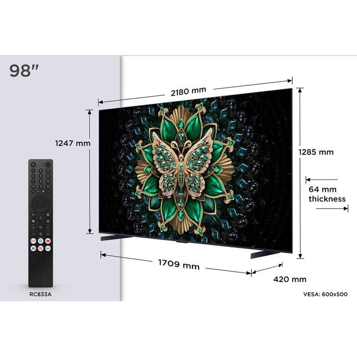 Телевизор TCL 98MQLED75K 4K Ultra HD MINI LED SMART TV, GOOGLE TV, 98.0 ", 248.0 см