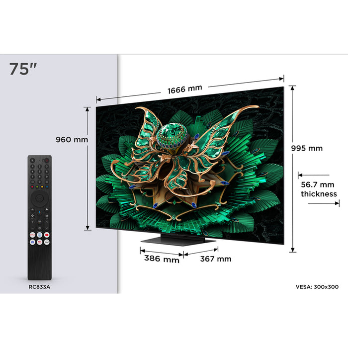 Телевизор TCL 75C71K 4K Ultra HD Mini LED SMART TV, GOOGLE TV, 75.0 ", 189.0 см