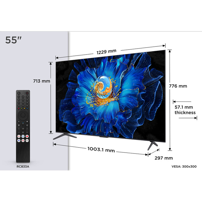 Телевизор TCL 55C6KS 4K Ultra HD Mini LED SMART TV, GOOGLE TV, 55.0 ", 139.0 см