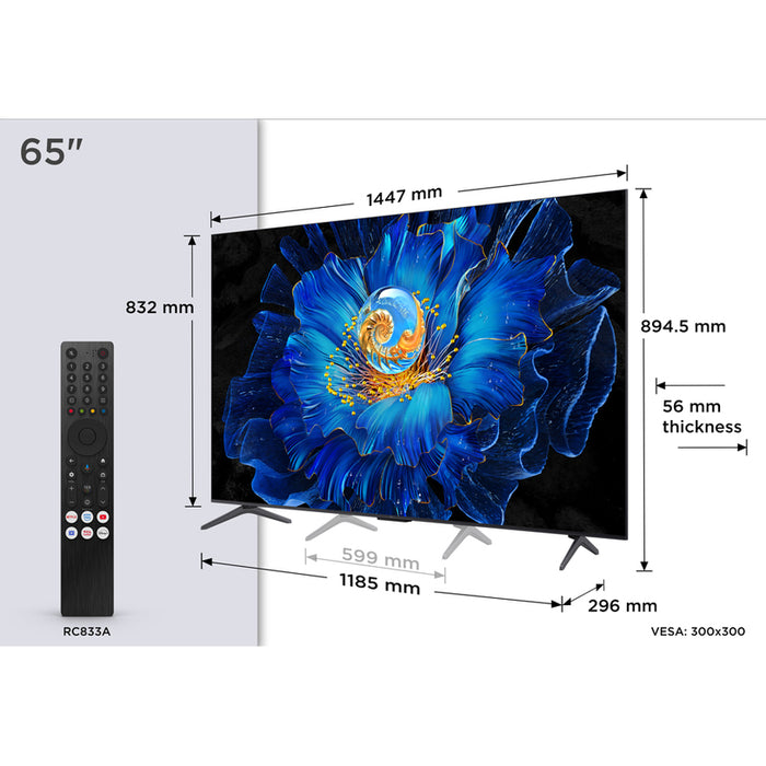 Телевизор TCL 65C6KS 4K Ultra HD Mini LED SMART TV, GOOGLE TV, 65.0 ", 164.0 см