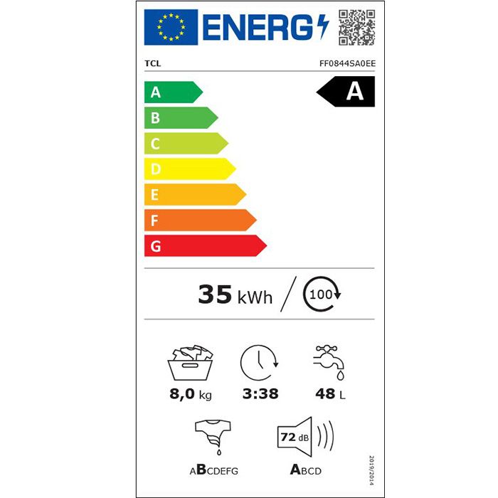 Пералня TCL FF0844SA0EE, 8 кг, 1400 об/мин, Wi-Fi, Сив