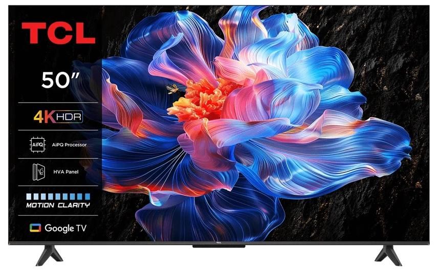Смарт телевизор TCL – 50P6K, 50", 4K UHD, DLED, AiPQ, 2x10W Dolby Audio, Google TV, черен