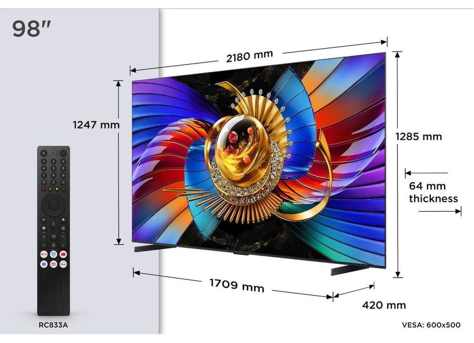 Смарт телевизор TCL - Q7D Pro, 98'', SQD-Mini LED, 4K, 144 Hz, черен