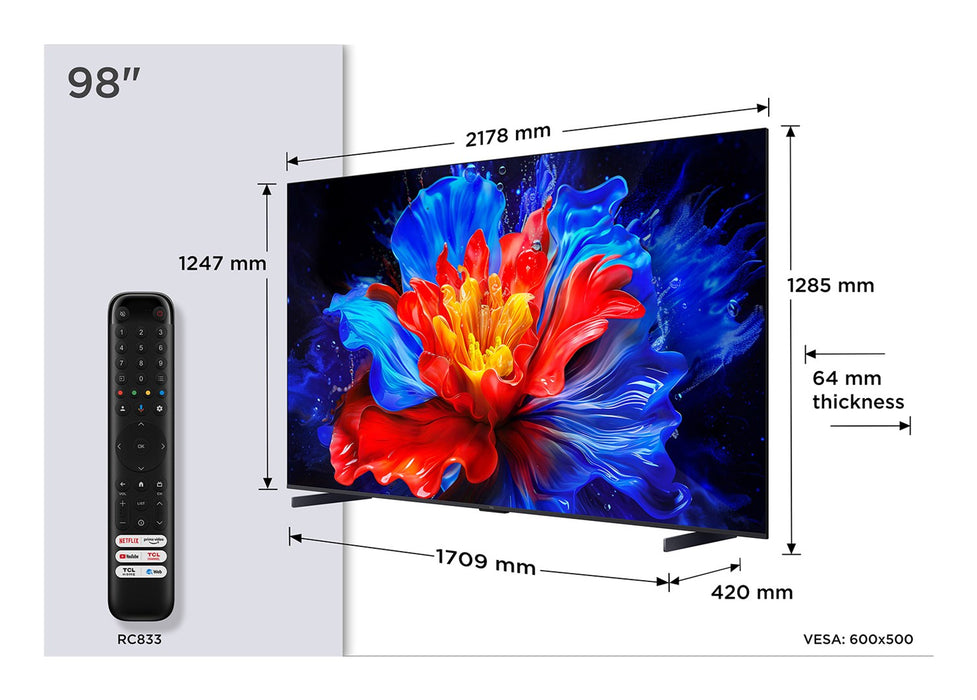 TCL P89K 98P89K телевизор 2.49 м (98") 4K Ultra HD Smart TV Wi-Fi Металик 450 cd/m²