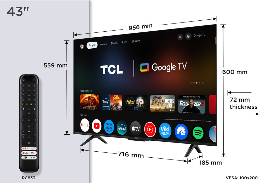 TCL P7K 43P7K телевизор 109.2 см (43") 4K Ultra HD Smart TV Wi-Fi Металик 430 cd/m²