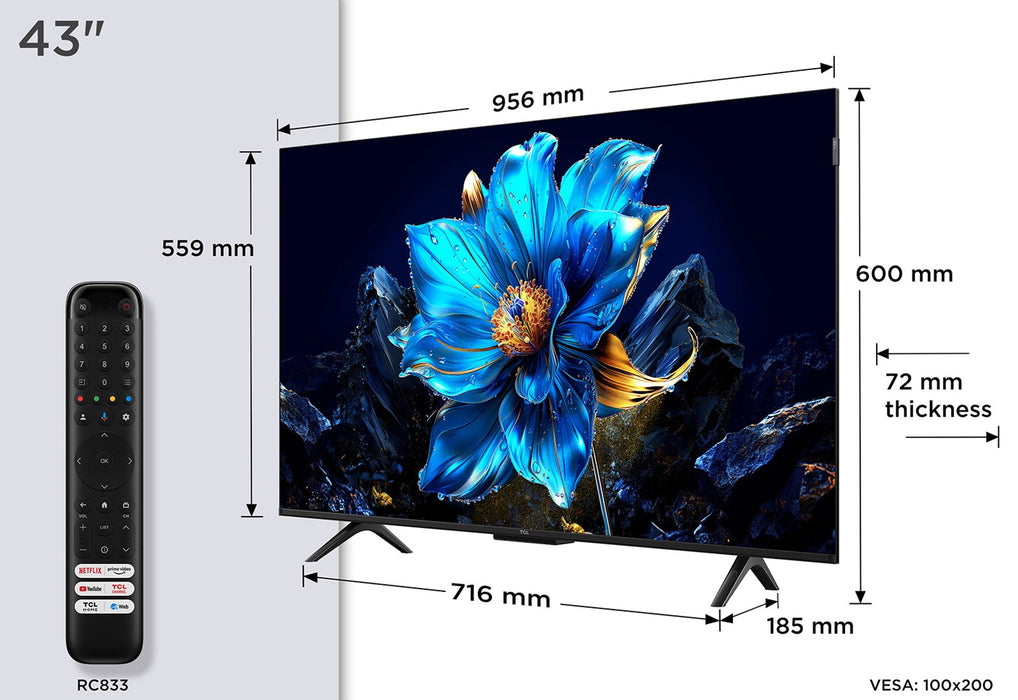 TCL P7K 43P7K телевизор 109.2 см (43") 4K Ultra HD Smart TV Wi-Fi Металик 430 cd/m²