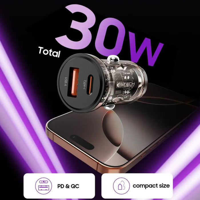 Tech-Protect CC01 30W 2-портово USB-A / USB-C зарядно