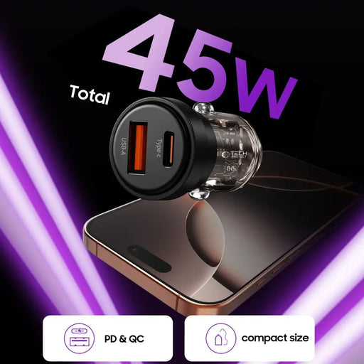 Tech-Protect CC03 45W 2-портово USB-A / USB-C зарядно