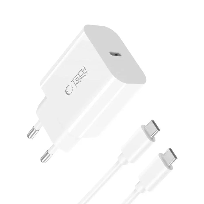 Tech-Protect NC20W PD20W USB-C стенно зарядно с USB-C кабел