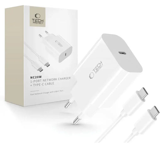 Tech-Protect NC20W PD20W USB-C стенно зарядно с USB-C кабел