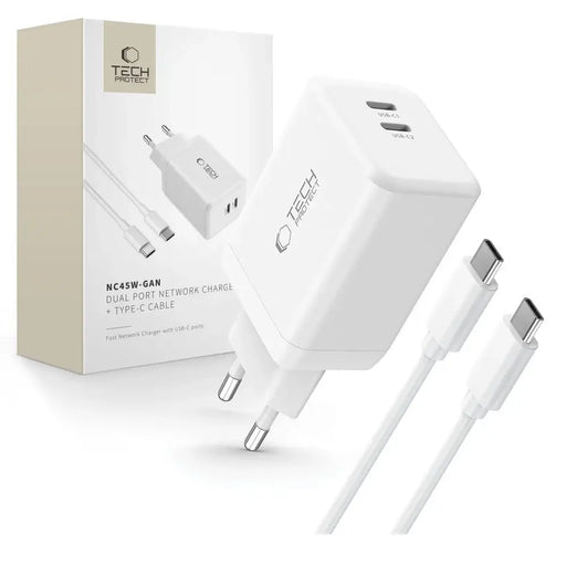 Tech-Protect NC45W-GAN 2-PORT PD45W зарядно + TYPE-C КАБЕЛ