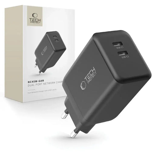 Tech-Protect NC45W-GAN 2-PORT PD45W зарядно за стена - черно