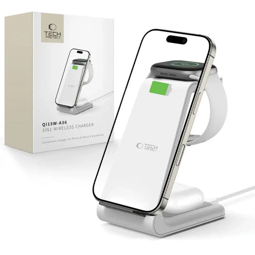 Tech-Protect QI15W-A36 3в1 зарядна станция за Apple - бяла