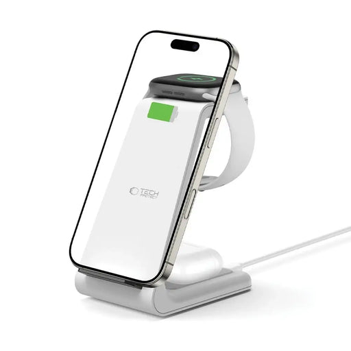 Tech-Protect QI15W-A36 3в1 зарядна станция за Apple - бяла