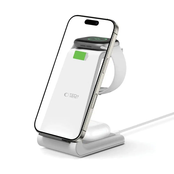 Tech-Protect QI15W-A36 3в1 зарядна станция за Apple - бяла