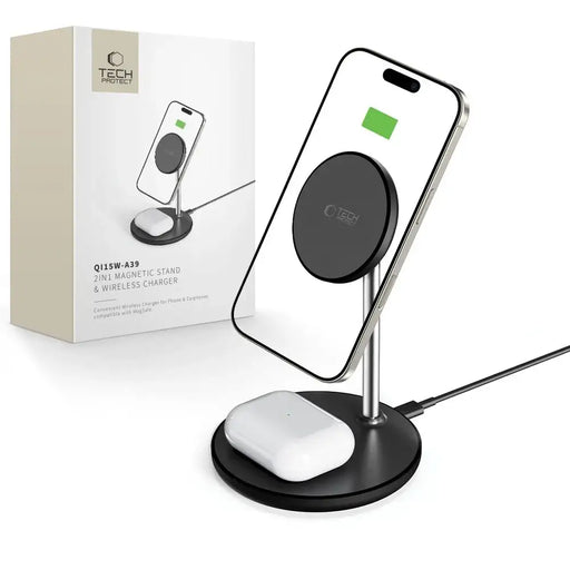 Tech-Protect QI15W-A39 2in1 MagSafe зарядна станция - черна