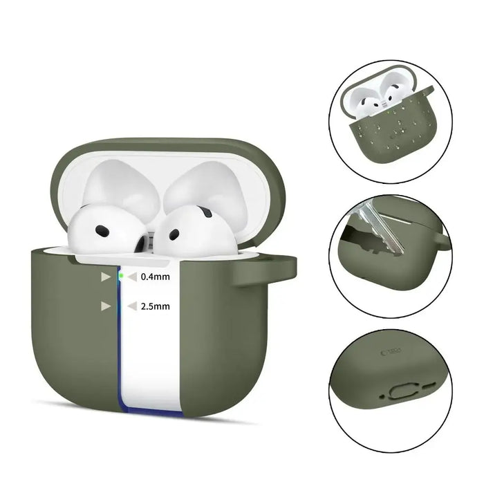 Tech-Protect силиконов калъф с кука за AirPods 4 - зелен