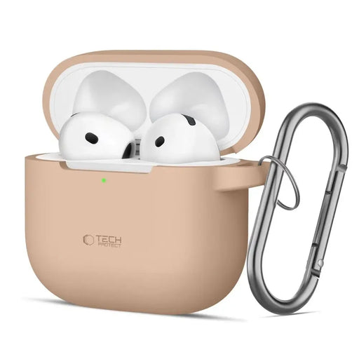Tech-Protect силиконов калъф с кука за AirPods 4 - бежов