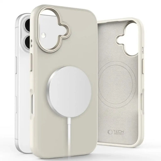 Tech-Protect силиконов PU MagSafe калъф за iPhone 16 - бежов