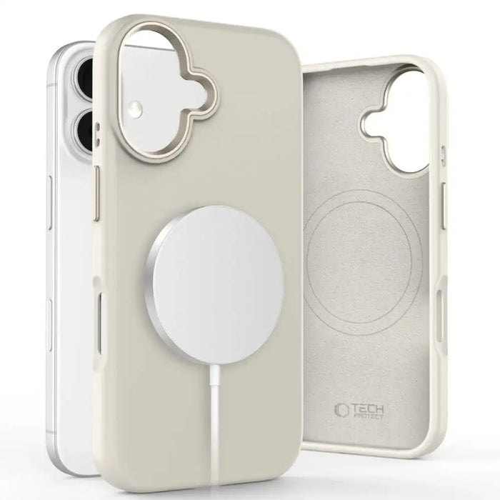 Tech-Protect силиконов PU MagSafe калъф за iPhone 16 - бежов