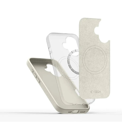 Tech-Protect силиконов PU MagSafe калъф за iPhone 16 - бежов