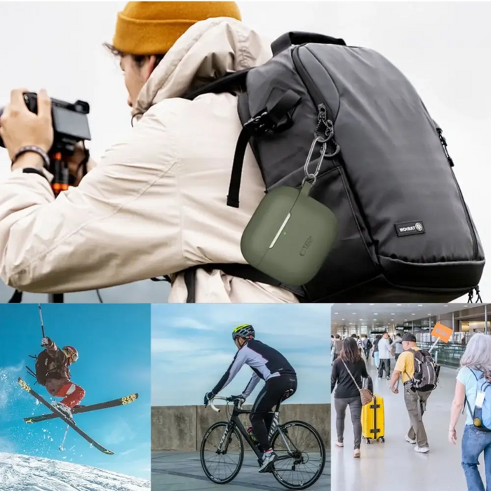 Tech-Protect силиконов калъф с кука за AirPods 4 - бежов