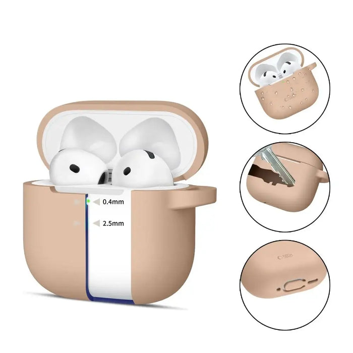 Tech-Protect силиконов калъф с кука за AirPods 4 - бежов