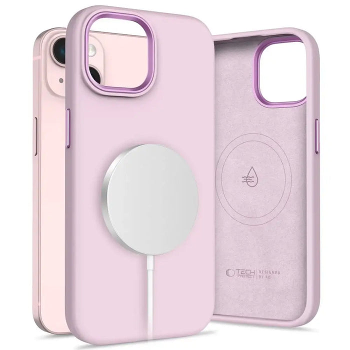 Tech-Protect силиконов PU MagSafe калъф за iPhone 15 - розов