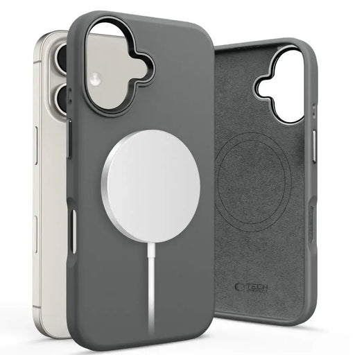 Tech-Protect силиконов PU MagSafe калъф за iPhone 16 - сив