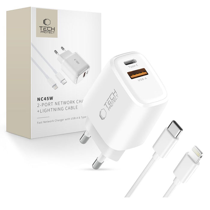 Tech-Protect NCA45W-GAN 2-портово 45W зарядно за стена - бяло