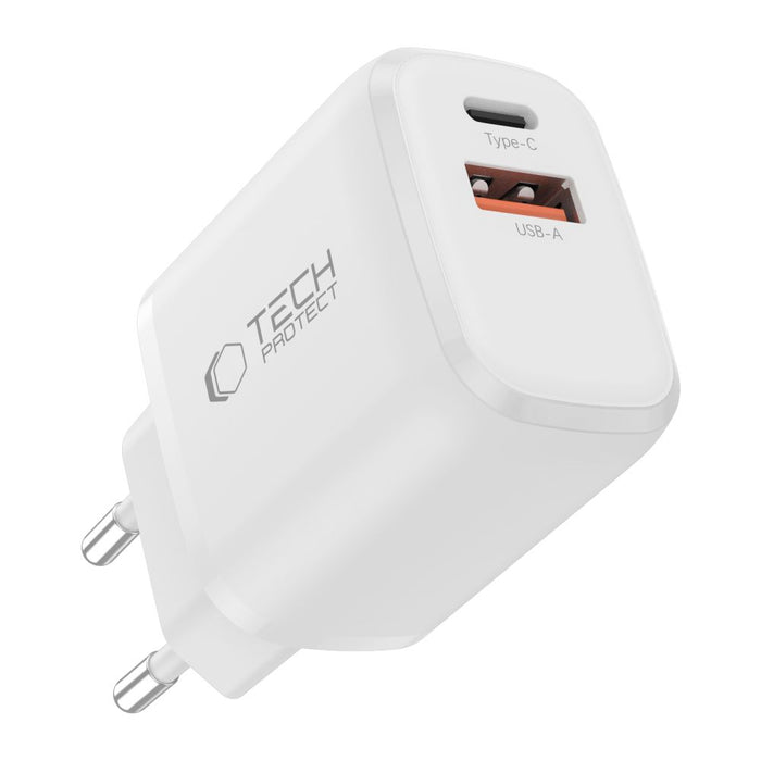 Зарядно за стена Tech-Protect NCA45W-GAN с 2 порта USB-C / USB-A 45W - бяло