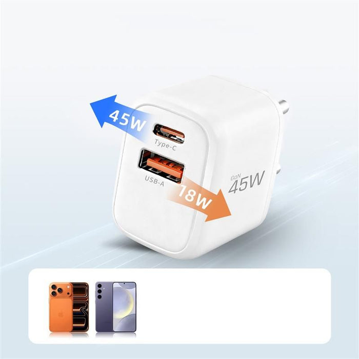 Зарядно за стена Tech-Protect NCA45W-GAN с 2 порта USB-C / USB-A 45W - бяло