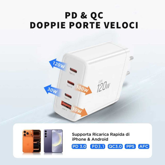 Tech-Protect NC120W-GAN 4-портово 120W зарядно за стена - бяло