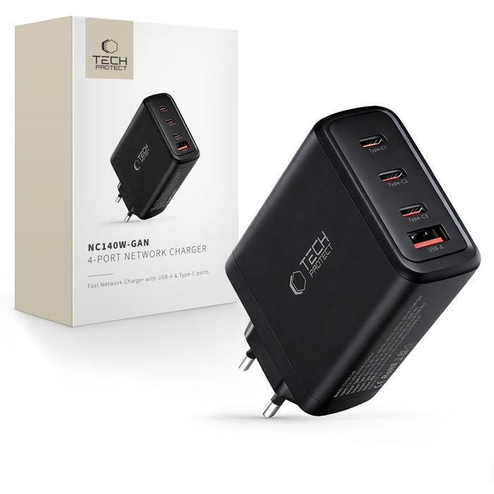 Tech-Protect NC140W-GAN 4-портово 140W зарядно за стена - черно