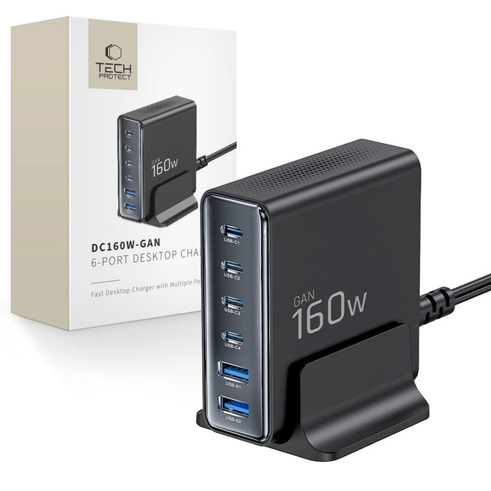 Tech-Protect DC160W-GAN 6-портово 160W зарядно за стена - черно