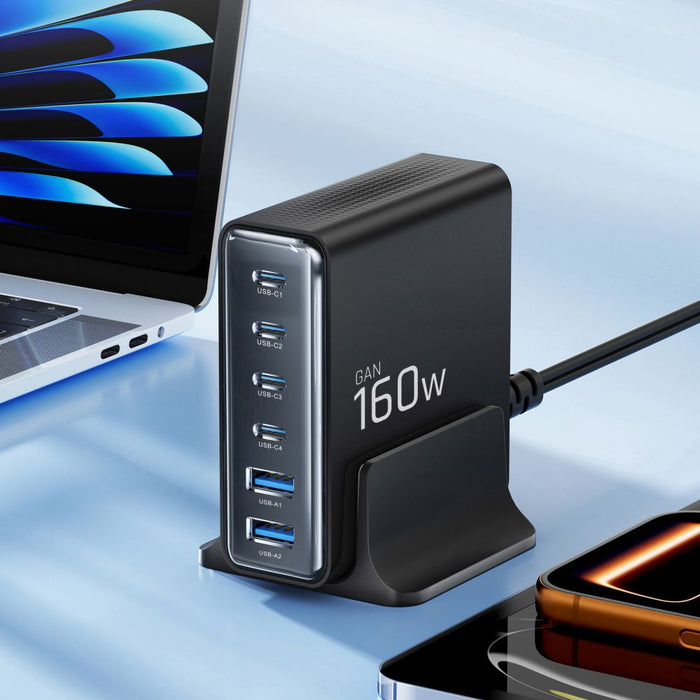 Tech-Protect DC160W-GAN 6-портово 160W зарядно за стена - черно